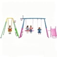 thumbnail image 3 of 5 in 1Swing Sets +3-in-1Toddler Swing Sets for Backyard with Kids Slide Outdoor Heavy-Duty Metal Playset for Kids 450lbs Swing Set with Slide, Saucer Seat, Belt Seat, Soccer Goals and Basketball Hoop, 3 of 18