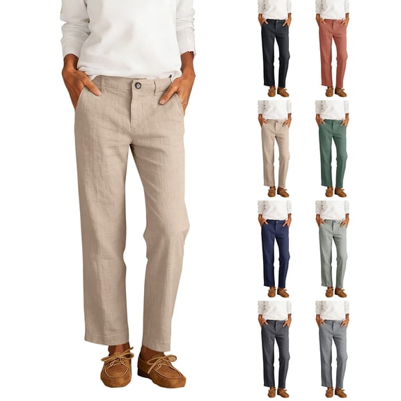 Women's Cotton Wide Leg Pants, Straight Solid Dressy Trousers with Pockets, Mid Elastic Waist Drawstring, Business Casual Lounge Wear for Summer, Womens Casual Pants | UKHCCC,Army Green L