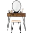 thumbnail image 4 of Patiojoy Vanity Table Set Makeup Dressing Desk with Cushioned Stool & Lighted Mirror Rustic, 4 of 6