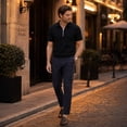 thumbnail image 3 of AZoiNM Men's Corduroy Short Sleeve Shirt Half Zip Collared Casual Stretch Fit Tee, 3 of 10