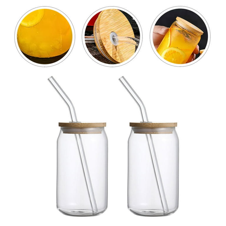 TINKSKY Cup Cups Glass Drinking Glasses Mason Straw Can Tea Lid Jar Beer  Coffee Water Iced Milk Lids Juice Shaped Jars Drink