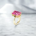 thumbnail image 4 of Gem Stone King 18K Yellow Gold Plated Silver Pink Created Sapphire and Blue Diamond Ring for Women (10.07 Cttw, Emerald Cut 14x10MM, Gemstone September Birthstone, Size 7), 4 of 4