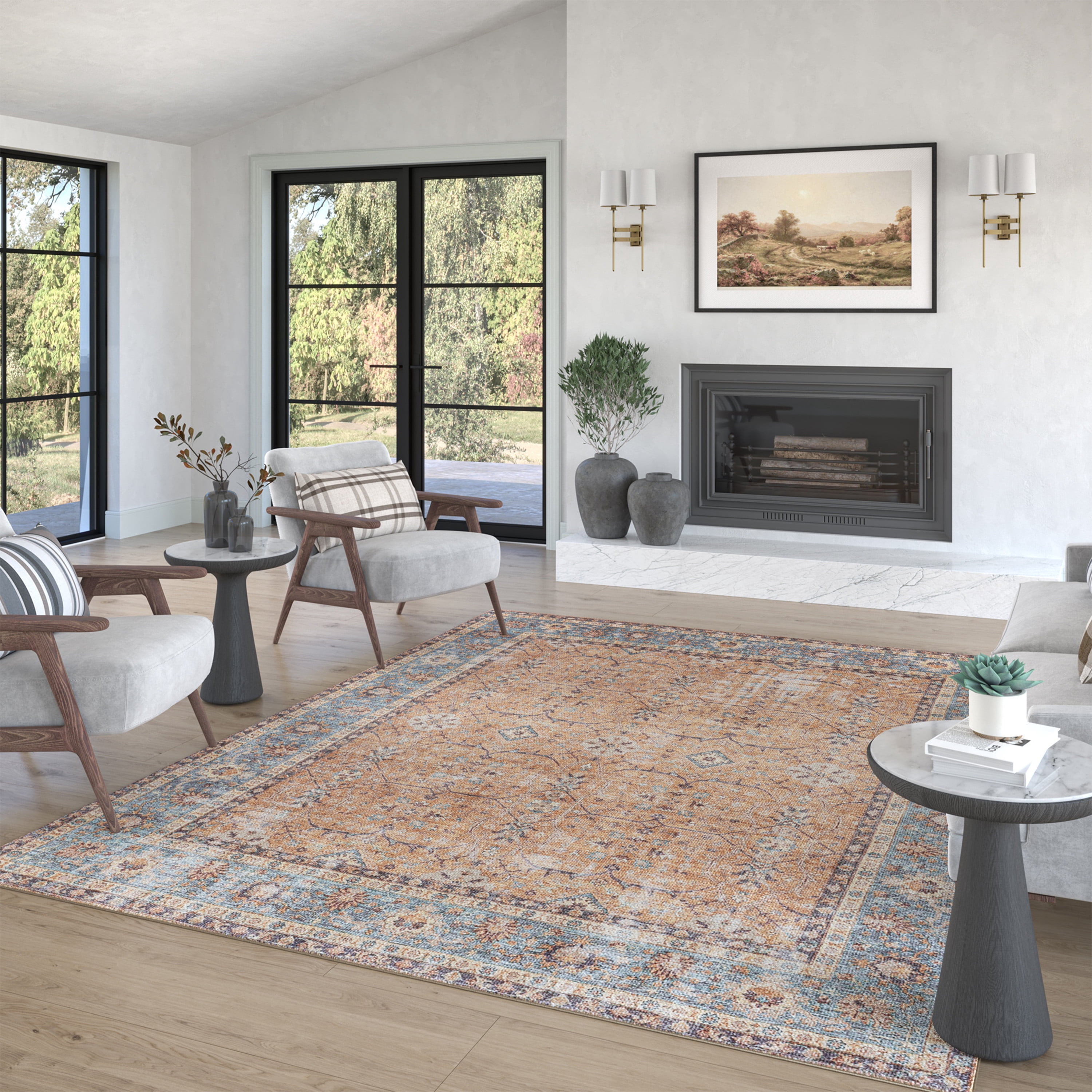Traditional 8x10 Area Rug (7'11'' x 10'3'') Oriental Rust, Beige Living Room Easy to Clean Machine Washable
