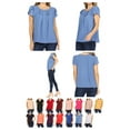 thumbnail image 6 of Women's Casual Solid Pleated Front Petal Cap Sleeve Round Neck Tee Blouse Top, 6 of 6