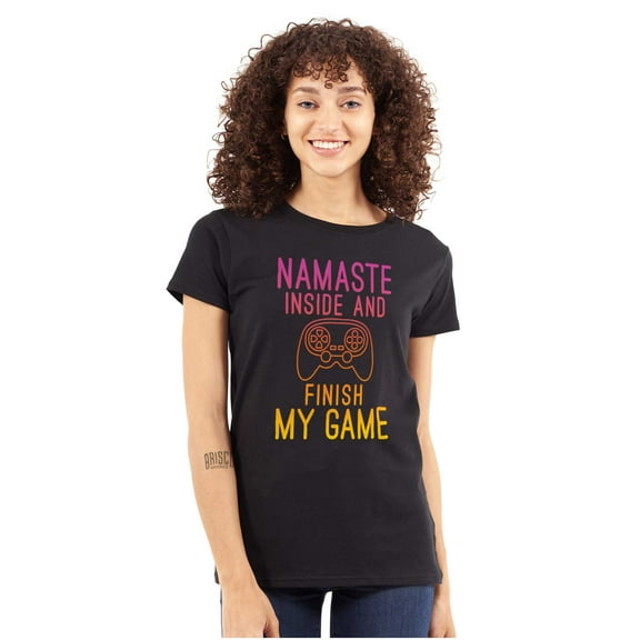 Gamer Namaste Inside Video Gaming Pun Womens Fitted Plus Size Graphic Tee Brisco Brands 2X