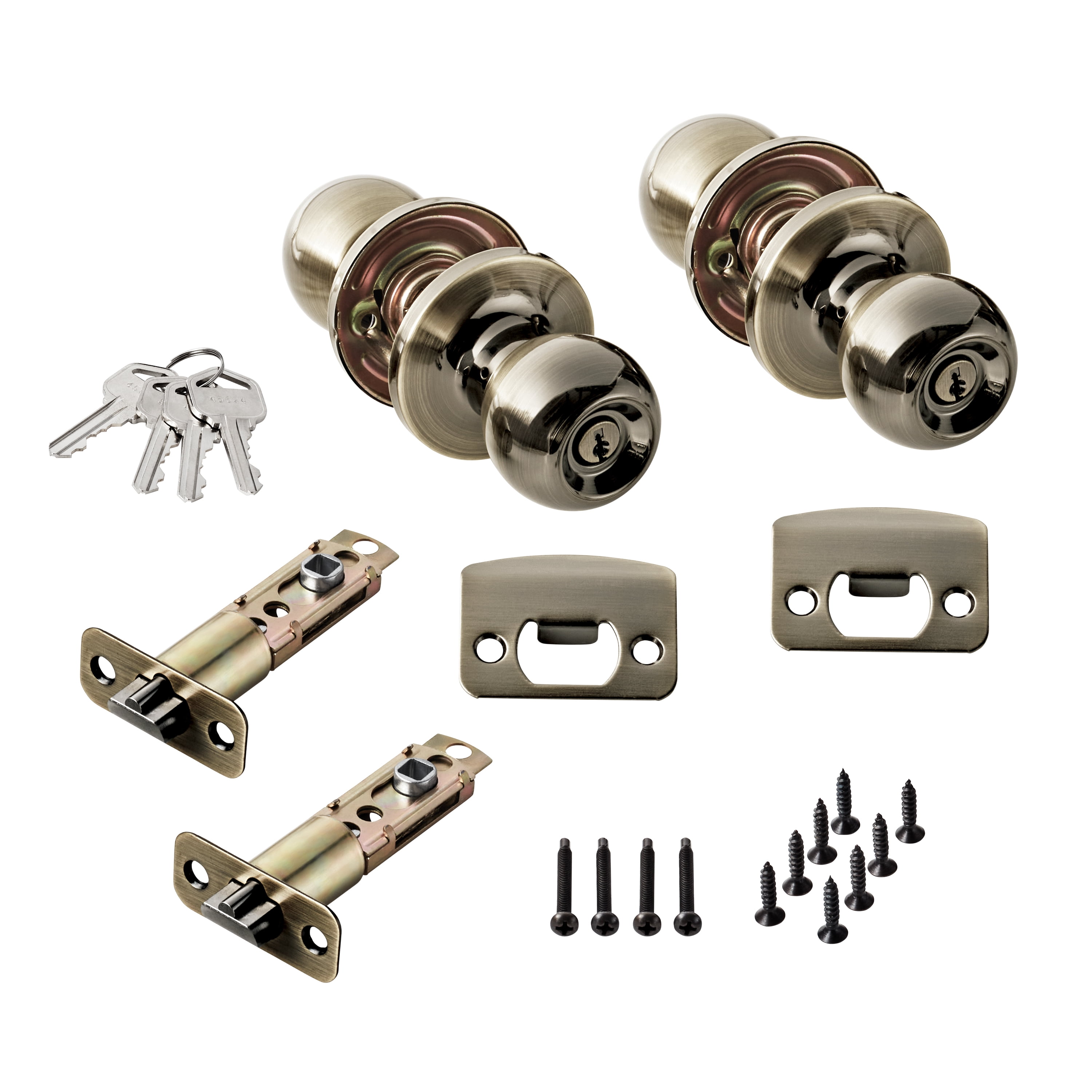 (2 pack) Hyper Tough Two Keyed Entry Ball Locking Doorknobs Antique Brass Finish Twin Pack