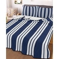 thumbnail image 3 of Quilts Twin Size Bedding Set, Striped Navy Blue Lightweight Quilted Comforter, Farmhouse Line Stripes Classic Soft Reversible Bedspread Coverlet with Pillow Covers for All Season, 68" x 86", 3 of 7