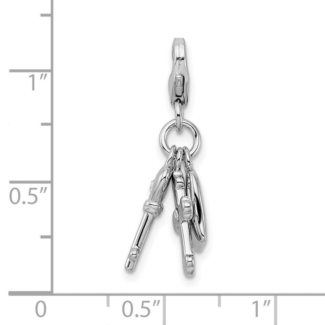 925 Sterling Silver Fancy Lobster Closure Love Heart Religious Faith Cross and Key With Lobster Clasp Charm 42x15mm Wide