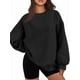thumbnail image 1 of Sudadera con Capucha de Gran Tamaño para Mujer, Suéteres de Larga con Cuello Redondo de , Conjuntos Cómodos de Moda de Otoño. Negro L, 1 of 9