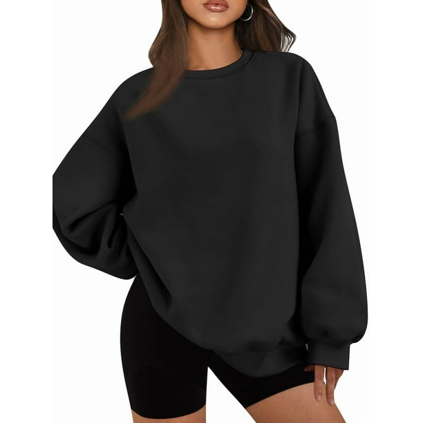 Sudadera con Capucha de Gran Tamaño para Mujer, Suéteres de Larga con Cuello Redondo de , Conjuntos Cómodos de Moda de Otoño. Negro L