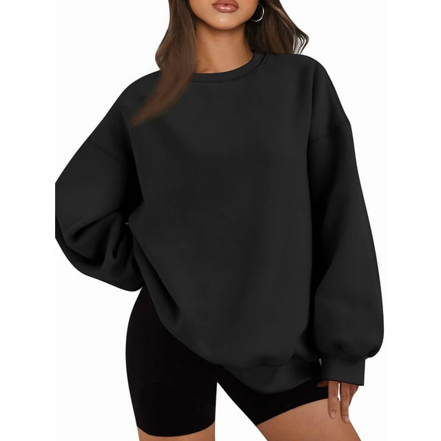 Sudadera con Capucha de Gran Tamaño para Mujer, Suéteres de Larga con Cuello Redondo de , Conjuntos Cómodos de Moda de Otoño. Negro XXL