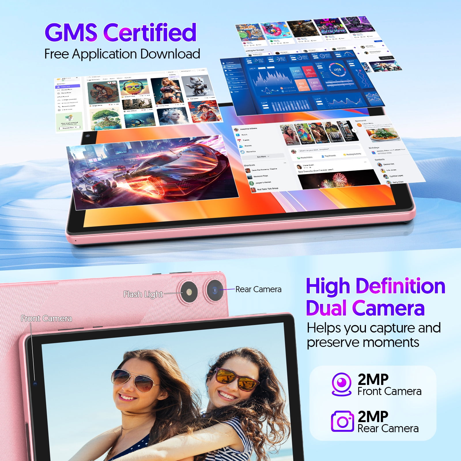 Android 16 Tablet, 10.1 inch, Five-core CPU, RAM 3GB, ROM 32GB (Up to 1TB), 800x1280 IPS, 5G WiFi 6, 2MP+2MP, 6000mAh--Pink