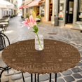 thumbnail image 4 of Brown Coffee Fitted Tablecloth with Elastic Edged, Round Table Cloth for Dining Table, Farmhouses Vintage Cup Plants Text Art Waterproof Oil Proof Table Cover for Indoor Outdoor 45"-54", 4 of 8