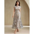 thumbnail image 7 of Elegant Silver Floral Mesh Sequin Short Sleeve Midi Dress For Formal, 7 of 7