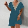 thumbnail image 2 of Birdeem Mode Femmes Été Solide Décontracté Col en V Manches Courtes Robe en Dentelle pour Vacances, 2 of 7