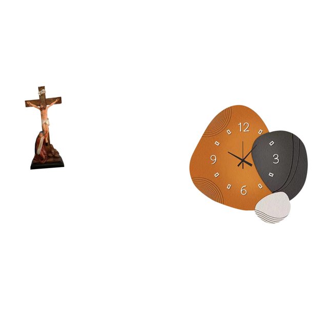 Estatua católica de María, figura de Jesús, cruz, reloj de pared, adorno de resina y madera, ideal para capilla, sala de estar u oficina.