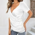 thumbnail image 5 of Fesfesfes Mama Tshirt Women's Fashion V-neck Wrapped Chest Knitted Button-down T-shirt Short-sleeve Casual Top Short Sleeve Shirts for Women Fitted L(US:8), 5 of 6