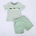 thumbnail image 2 of Baby Boys Casual Outfit Sets Letter Embroidered Short Sleeve T Shirt Summer Two Piece Tops And Shorts Activewear,Green,18-24 Months, 2 of 7