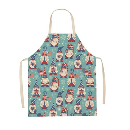 

soikfihs American Independence Day Cotton Linen Apron Home Party Sleeveless Coverall Kitchen Cooking Apron Adjustable Baking Apron (1pc)