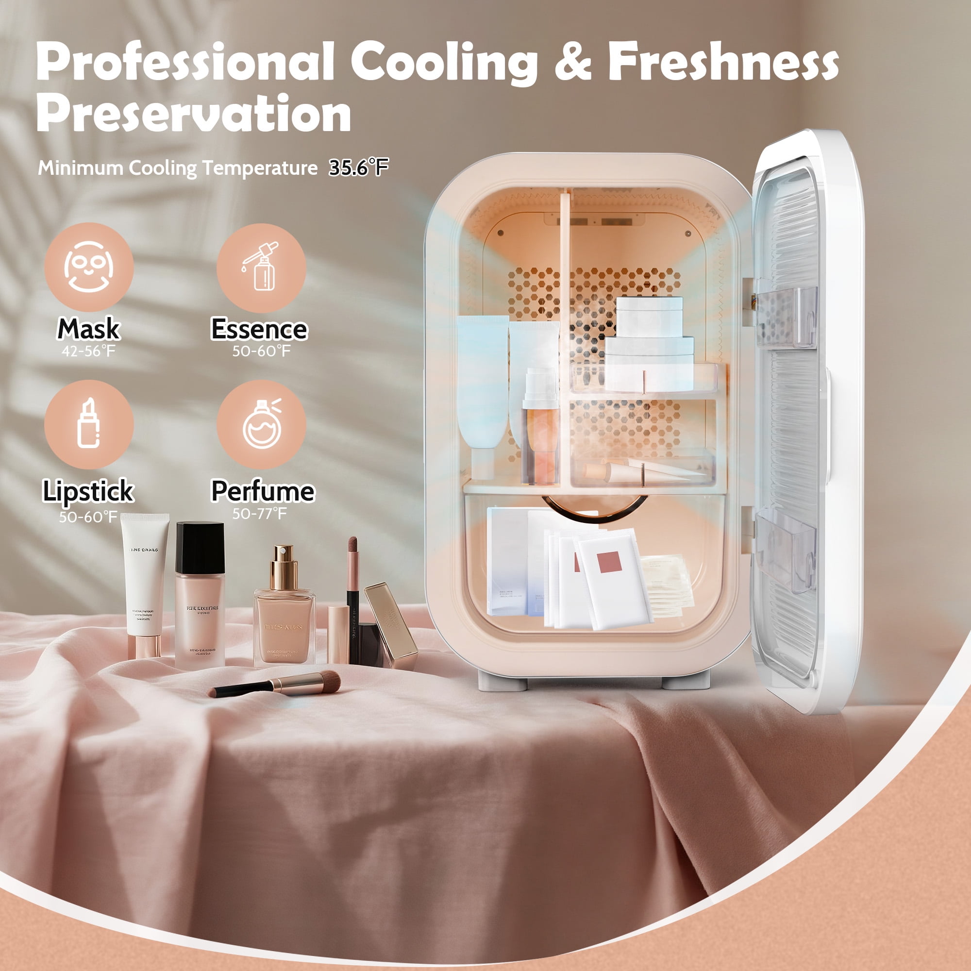 Advwin 22L Mini Skincare Fridge with Mirror, Personal Beauty Makeup Cosmetics Small Refrigerator for Bedroom, Dorm, White