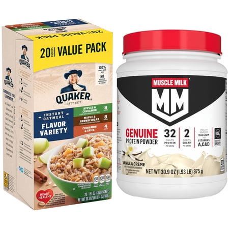 Muscle Milk Protein Powder Vanilla and Quaker Instant Variety Oatmeal