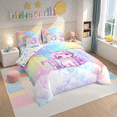 thumbnail image 3 of Erosebridal Kawaii Unicorn Bedding Queen Size, Personalized Letter T Comforter Sets With Sheets, Cute Stars Clouds Bedding Sets Queen Size, Breathable Room Decorative,7 Pieces Reversible, 3 of 5