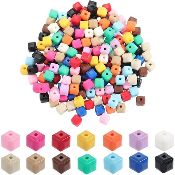 1 Box 280Pcs 14 Colors Acrylic Cube Beads Square Plastic Beads 7mm Faceted Geometric Colorful Loose Spacers for Jewelry Making Supplies DIY Craftings Earring Bracelets Necklaces Adults