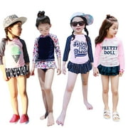 Kids Girls Cute Sunscreen Long Sleeve Swimwear Dress Type Shorts Set doll XL