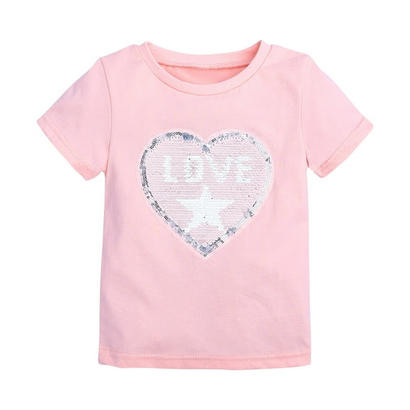Odeerbi Baby Boy Girl Clothes Toddler Outfit 2024 Fashion Cotton Funny loration Flip Heart Sequins Pattern Top T-shirt Black