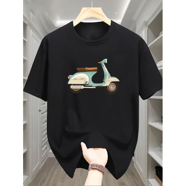 1pc Men's Casual Summer T-Shirt with Electric Scooter Print, Cotton Knit Fabric, Round Neck, Comfort Fit, Fashion Short Sleeve Top for Adults, Casual Sporty Tee, Comfy Tee