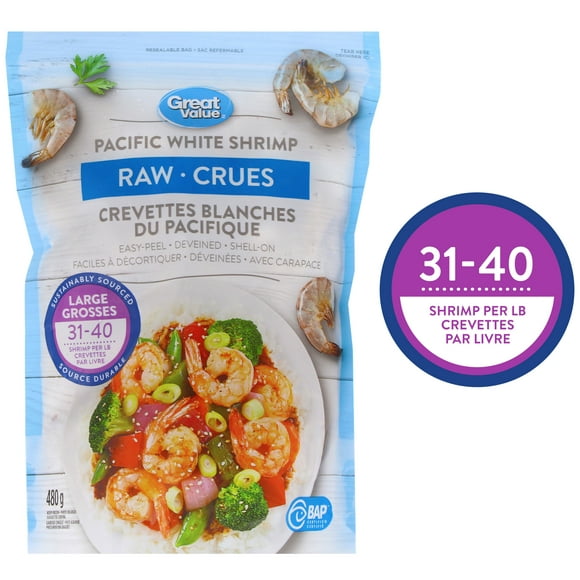 Great Value Raw Pacific White Shrimp, 480 g (1.05 lb)