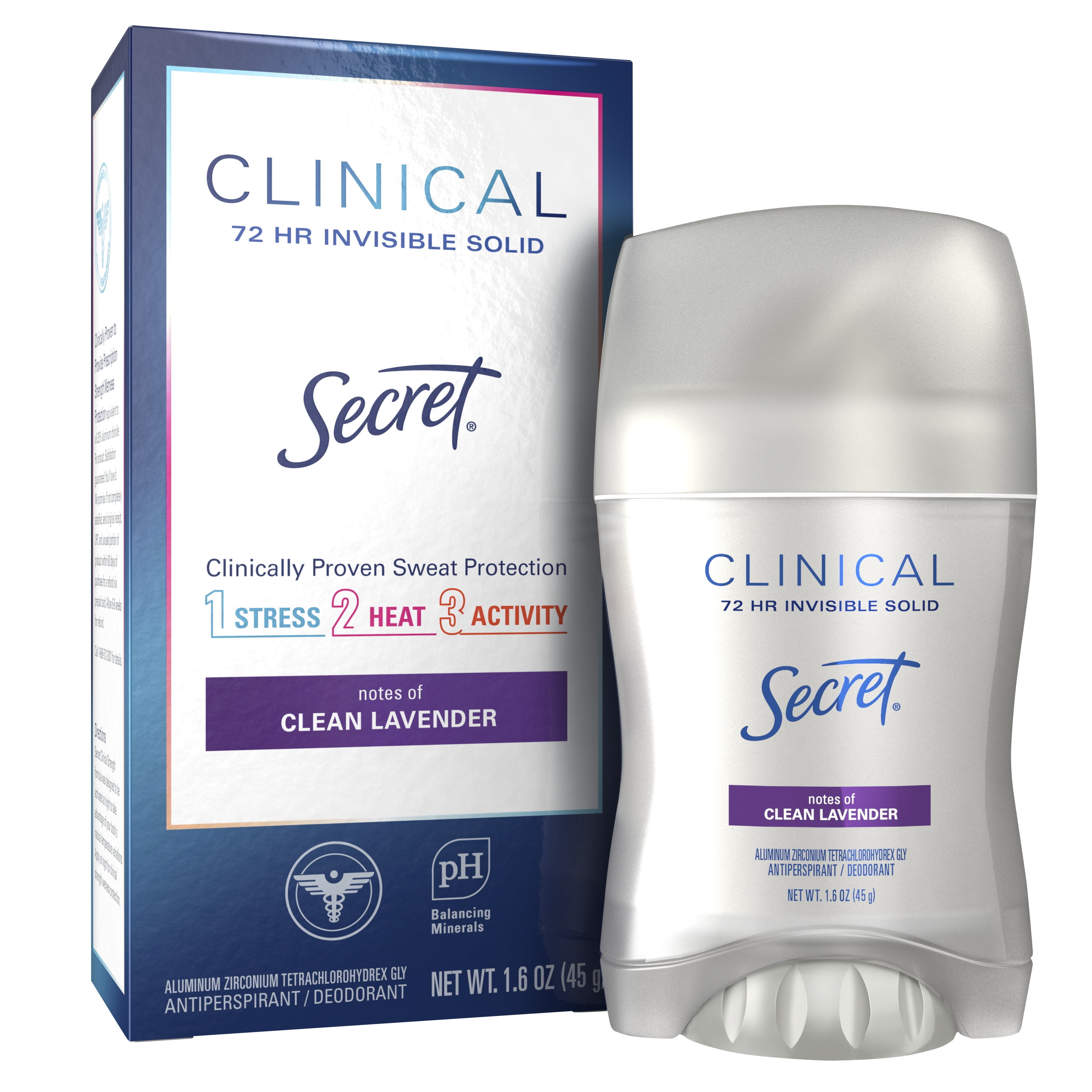 Secret Clinical Strength Invisible Solid Antiperspirant and Deodorant for Women, Clean Lavender, 1.6 oz