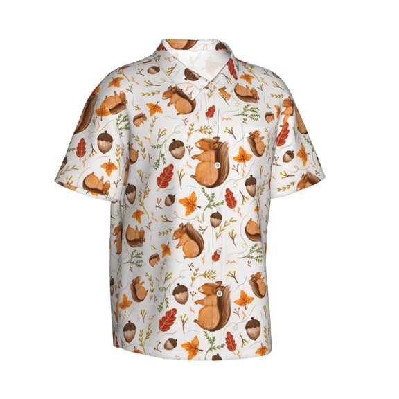 Lsque Squirrel pattern Hawaiian Shirt for Men, Unisex Summer Beach Casual Short Sleeve Button Down Shirts-X-Large