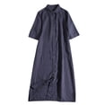 thumbnail image 2 of Vestido de Verano de Manga Corta para Mujeres de Moda Sexy Color Sólido Botón Cuello en V, Vestido Casual Ligero, 2 of 9