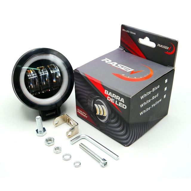 Faro Para Moto Rasen Redondo 3 Led Con Lupa Luz Fija, Estrobo Opcional negro