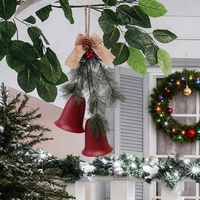 xihome Adorno colgante de pared con forma de campanas navideñas, de metal y cuerda, con cordn incorporado para una decoracin festiva en el hogar.