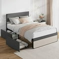 thumbnail image 1 of Bed Frame with Headboard and 2 Storage Drawers, Linen Upholstered Platform Bed Frame with Strong Metal Slats Support, Noise Free Mattress Foundation, No Box Spring Needed, 1 of 9