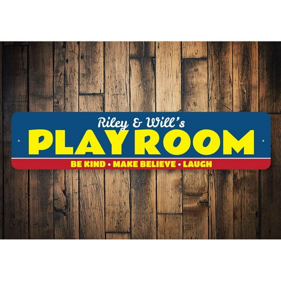 Children's Playroom Novelty Sign, Metal Wall Decor - 4x18 inches