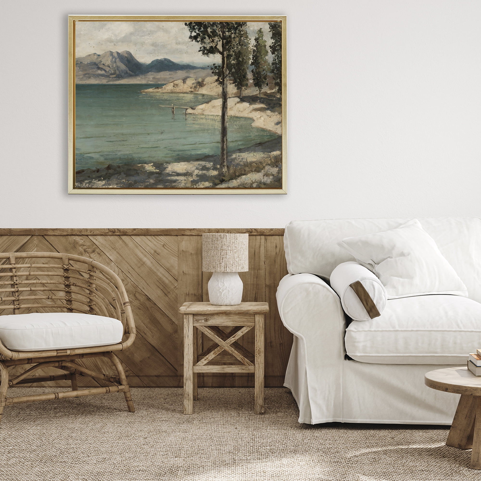 Stupell Industries Tranquil Shore with Trees Gold Framed Floater Canvas Wall Art, design by Arlington Prints