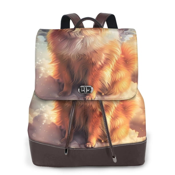 Easygdp Cute Cloud Pomeranian Mochila de Cuero para Mujeres, Bolso de Hombro, Bolsos de Mano de Moda para Trabajo y Viajes
