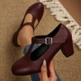 thumbnail image 2 of KEGIRLOM Women's Fashionable Casual Comfortable Plus Size Mary Shoes Solid Color Round Toe Buckle Heel Heel T-Strap High Heels Wine Size 9, 2 of 9