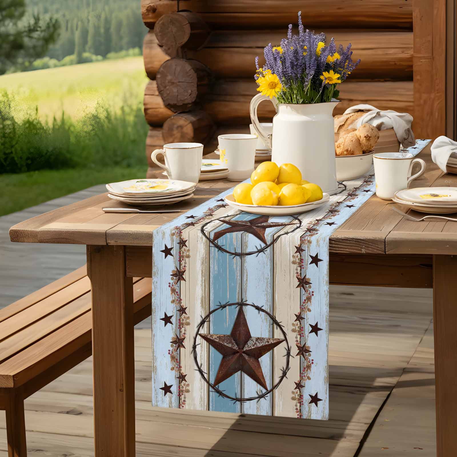 Vintage Western Star Home Quote Table Runner 90 Inches Long, Farm Gradient Wood Board Table Runners Tabletop Scarf Kitchen Dining Tables Decoration for Home Party Indoor Outdoor