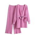 thumbnail image 2 of Women's 2 Piece Outfits Business Casual Sets Trendy Shirt Full Length Pants Work Office Solid Color Lounge Sets (L, Pink), 2 of 3
