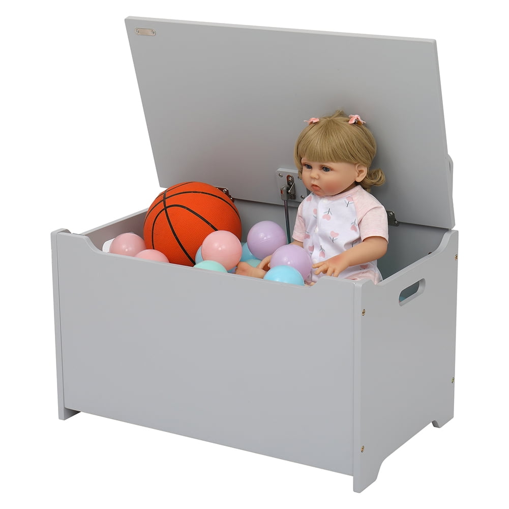 Kepooman Storage Chest, Retro Toy Box Organizer with Flip-Top Lid Handles and Safety Hinges, Sturdy Entryway Storage Bench, Wood Look Accent Furniture, Grey Kepooman Storage Chest, Retro Toy Box Organizer with Flip-Top Lid Handles and Safety Hinges, Sturdy Entryway Storage Bench, Wood Look Accent Furniture, Grey