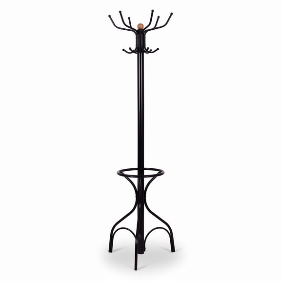 Furnibear Vintage Freestanding Metal Coat and Hat Tree Stand with 12 Hooks and Curved Base for Entryway and Bedroom, Black