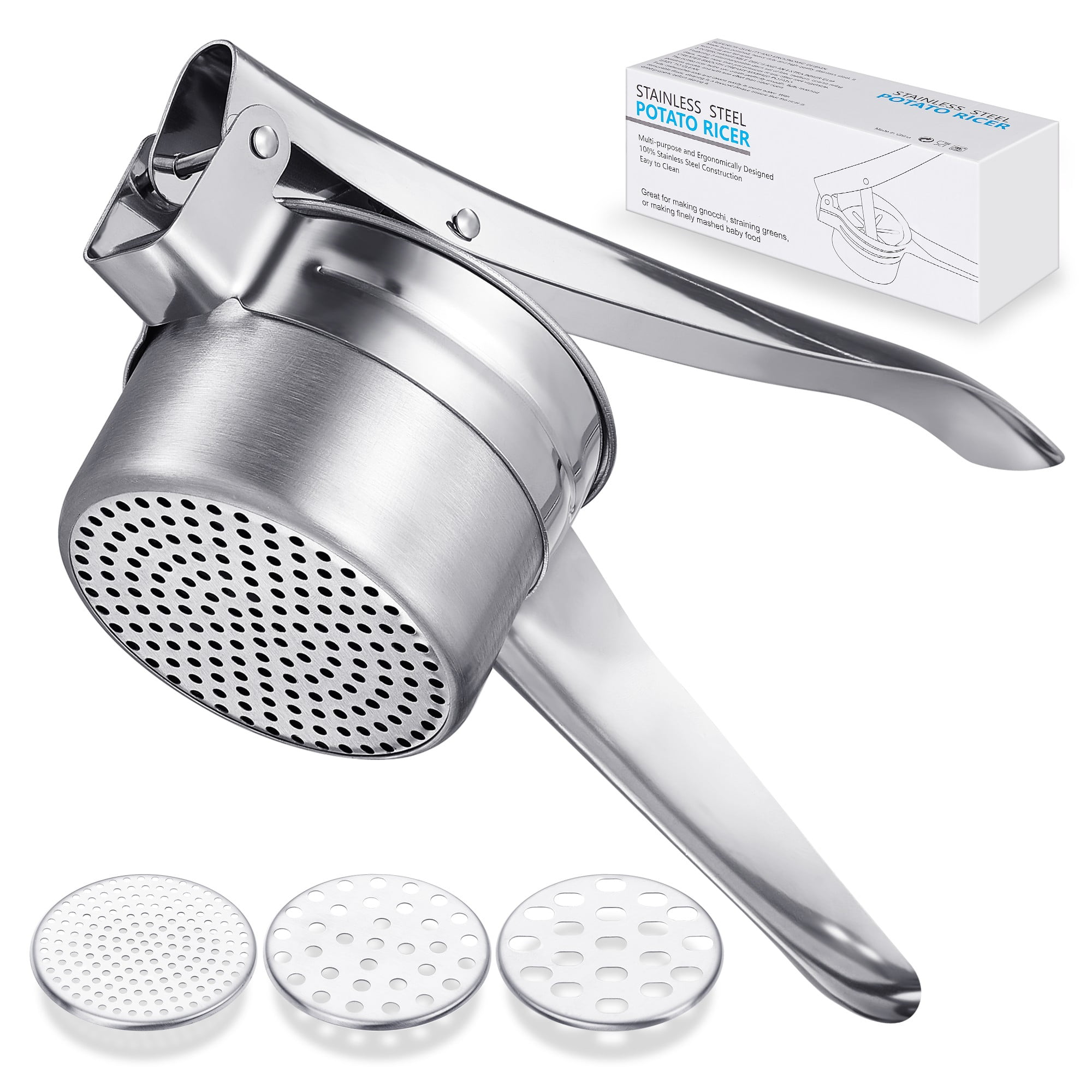 Large Potato Ricer Stainless Steel, Potato Masher Stronger, with Longer