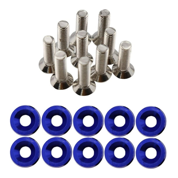 20 piezas M6 junta de tornillos de modificación , arandela de guardabarros soporte de de matrícula sujetadores hexagonales tuerca de Azul Soledad Junta de tornillos de coche