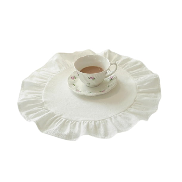 Mantel individual de cocina cuadrado y redondo de algodón lavado con bordes plisados, resistente al calor, para comedor, hogar, cocina, fiestas.