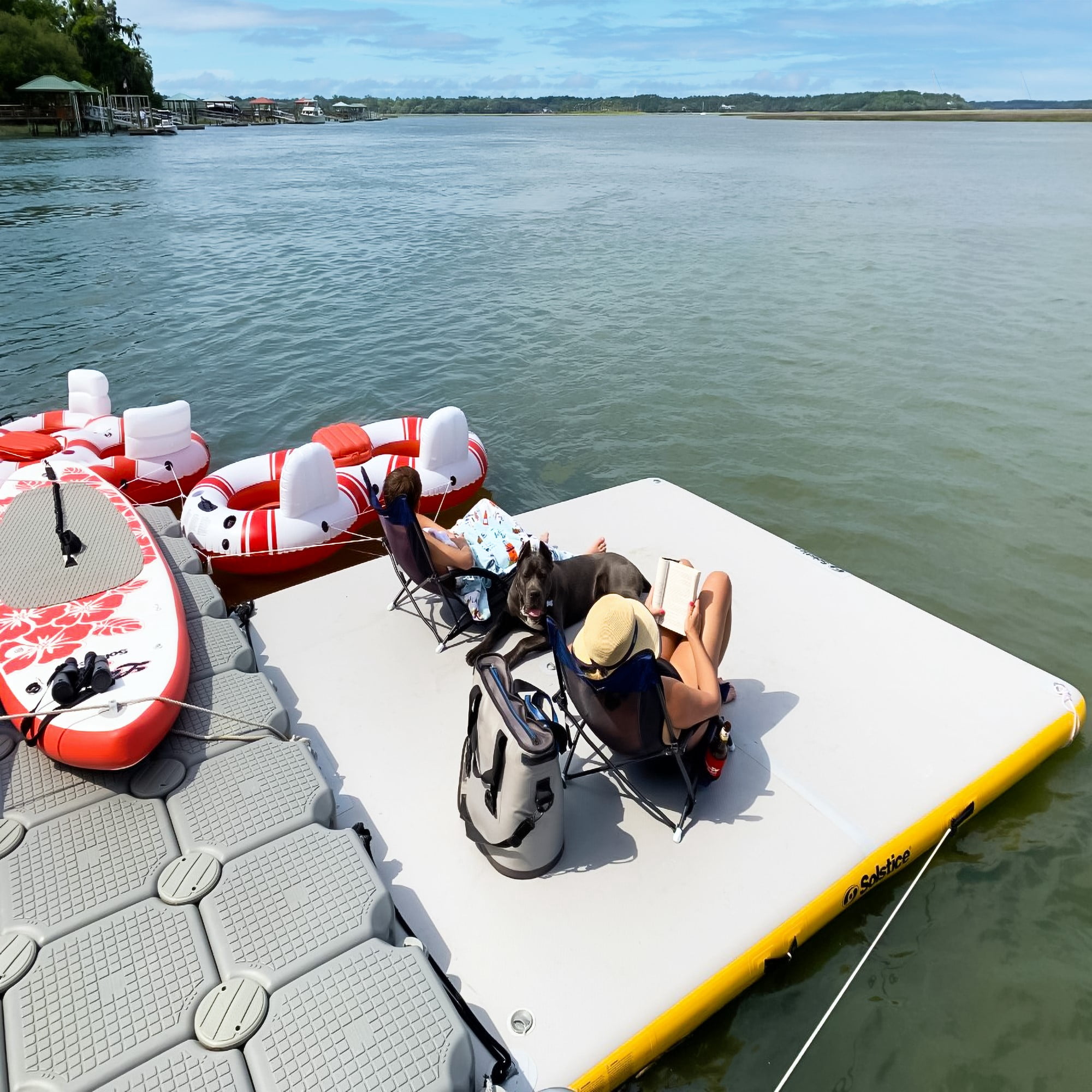Swim Central Inflatable Private Solstice Drop Stitch Lake Dock Raft - 10' - White and Yellow