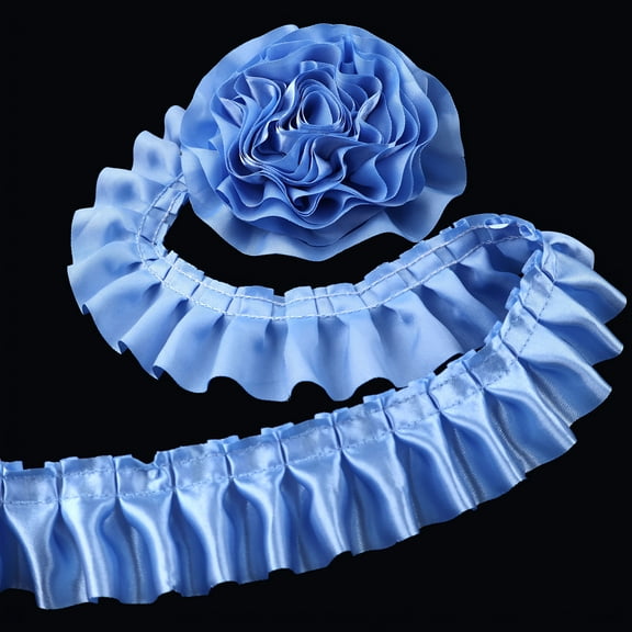 Ruffle Pleated Lace Trim Satin Ribbon Gather Ruffle Edge for Applique Sewing Crafts,Christmas, Home Decoration(blue)